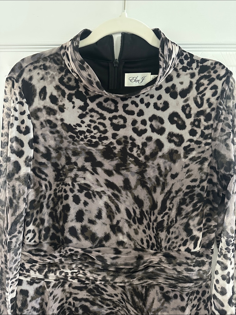 Eliza J Black and Gray Leopard Print Mesh Dress
